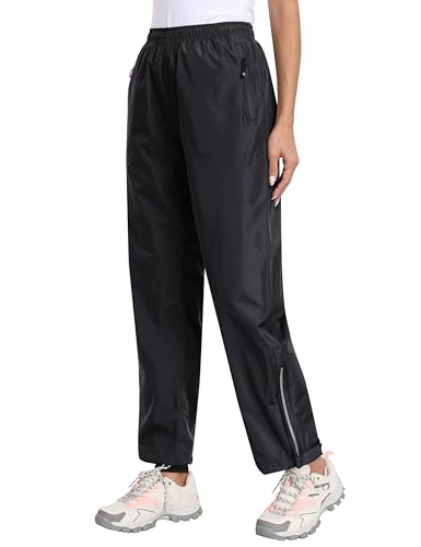 MoFiz Wasserdicht Hose Damen Überziehhose Fahrrad Regenhose Leichte Packbar Hose Winddicht Outdoorhose Wanderhose Trekkinghose Schwarz Größe EU 2XL