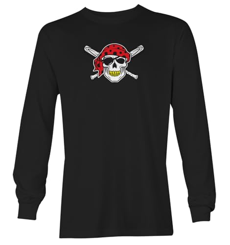 Haase Unlimited Pirate Skull - Sports Team Pitt Long Sleeve Youth Shirt (Black - Long Sleeve, Small)