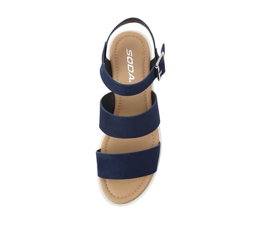 Image of Soda ACCOUNT ~ Women Open Toe Two Bands Lug sole Fashion Block Heel Sandals with Adjustable Ankle Strap