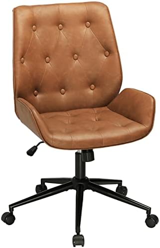 DICTAC PU Leather Office Chair Armless Modern Desk Chair Mid Century Home Office Desk Chair with Big Seat and Adjustable 40° Backrest Load Capicity 400lbs, Brown