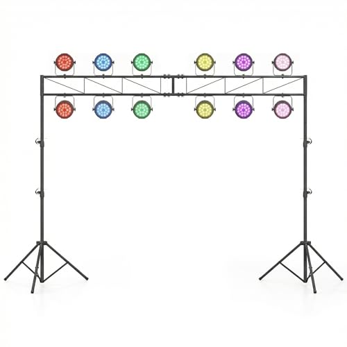 COSTWAY Support d'Éclairage LED avec Hauteur Réglable 140 à 265 cm, Support de Lumière Métallique 2 Trépieds Pliables 12 Points de Fixation Charge 50KG,...