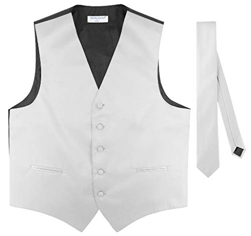 Men's Dress Vest & Skinny NeckTie Solid Pink Color 2.5