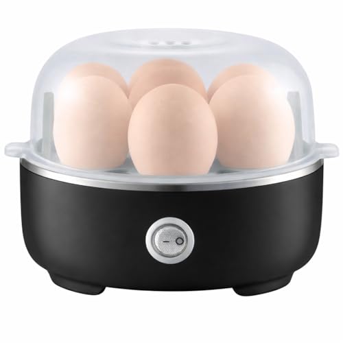 Image of Automatic Electric Egg Boiler | 350 Watt | Boils Upto 7 Eggs | 3 Boiling Modes | Overheat Protection | Stainless Steel Heating Plate, Measuring Cup | 75ml | 1 YEAR WARRANTY (BLACK)