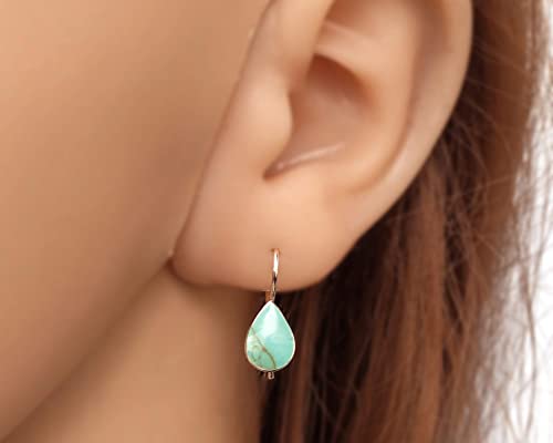 925 Sterling Silver Pear Shape 8X11Mm Reconstructed Turquoise Gemstone Dangle Hook Earrings For Women | Handmade By Miya Jewelry Creations #TOP2