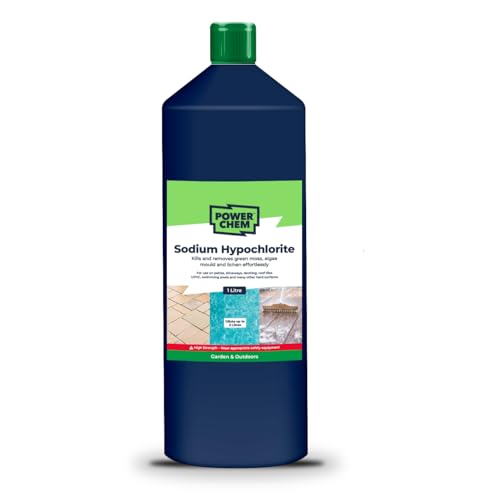 1L Sodium Hypochlorite 15% HIGH Strength Patio Block Paving Driveway Cleaner Washer | Algae Weed Moss Mould Blackspot & Lichen Killer Remover | Chlorine Shock Treatment of Pools & Hot Tubs