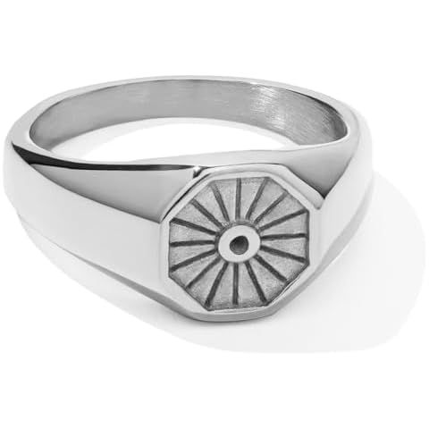 BENIQUE Chunky Gold Silver Signet Ring For Women Men, Pinky Statement Hexagon Sun Signet, Non-Tarnish 18K Gold Plated Stainless Steel Comfort Fit Size 4 5 6 7 8 9 10 (Hexagon/S8) Cover