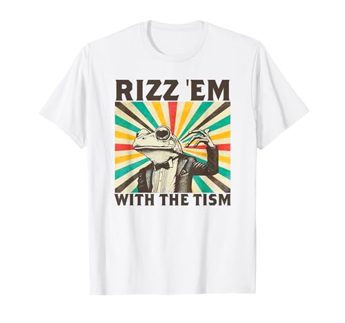 Rizz Em With The Tism Funny Frog Retro Autismo Camiseta