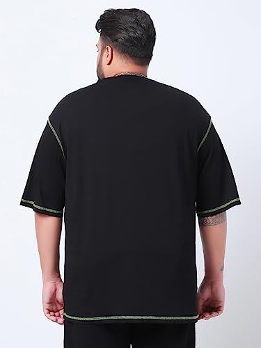 Image of Bewakoof Men's Solid 100% Cotton Plus Size T-Shirt - Oversized Fit, Round Neck, Half Sleeves