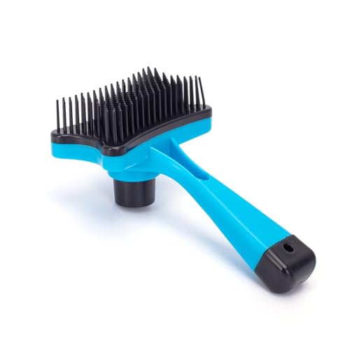 Spazzola per animali domestici con setole morbide ed ergonomiche, ideale per rimuovere i capelli sciolti e ridurre la muta in cani e gatti.