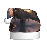WHJYYXDE Sombrero de Navidad para adultos, sombrero de Papá Noel de tela de calidad con parte inferior suave y esponjosa, impresión de la Torre Eiffel de París