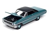 1964 Galaxie 500 XL Dynasty Green Metallic with Black Top Vintage Muscle Series 1/64 Diecast Model Car by Auto World 64482-AWSP174B