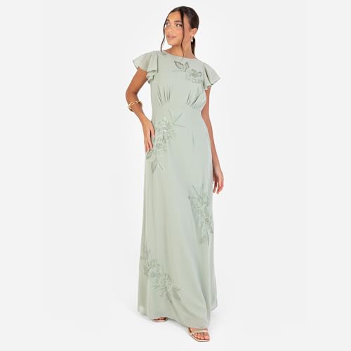 Robe maxi col rond perlée idéale invitée de mariage