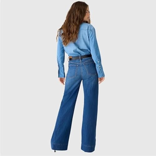 Tummy Control Tall Wide Leg Denim Trouser, 3 Inseam Options, Cropped Wide-Leg Jeans Stretchy Baggy with Patch Pockets4