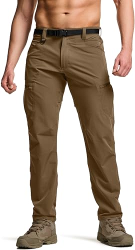CQR Men's Quick Dry Tactical Pants, Water Resistant Outdoor Pants, Lightweight Stretch Cargo Work Hiking Pants