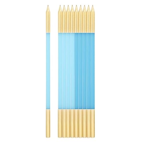 10 Candele turchese azzurro e oro Mezzo Stelo Matita candeline in cera per torte H15,5 cm