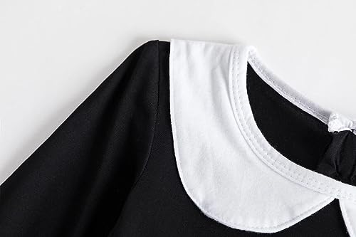 Image of FancyDressWale Wednesday Addams Costume Girls Peter Pan Collar Dress Long Sleeve Halloween Addams Family Costume Black dress Outfit