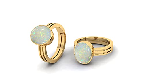 Image of 11.25 Ratti / 10.75 Carat Natural Certified AA++ Quality Australian White Opal Astrological Purpose Loose Gemstone Panchdhatu Gold Plated Ring for Man and Women(OX010)