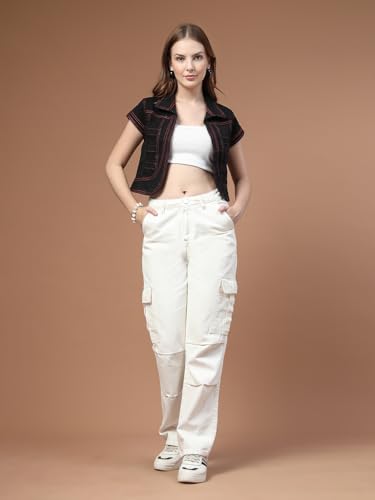 Image of Style Quotient Women Navy Blue Denim Open Front Regular Shrug