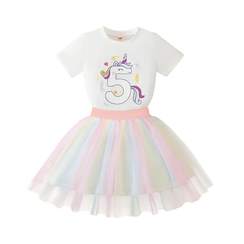 Image of 5th Birthday Outfit Girl,5 Year Old Fifth Five Shirt Skirt Outfit for Toddler Girls