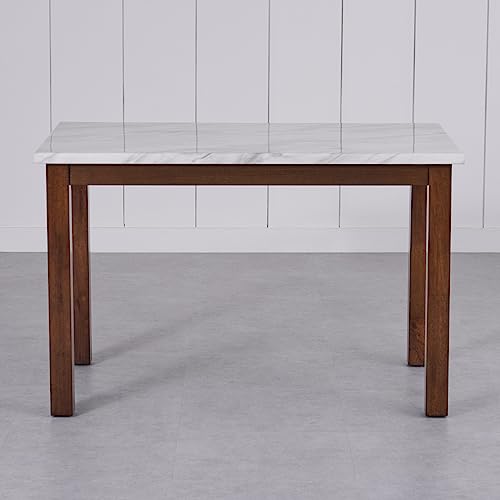 Image of Home Centre 4 Seater Harmony Faux Marble Top Dining Table |Faux Marble Dining Tables for Dining Room|(White) 1 Year Warranty