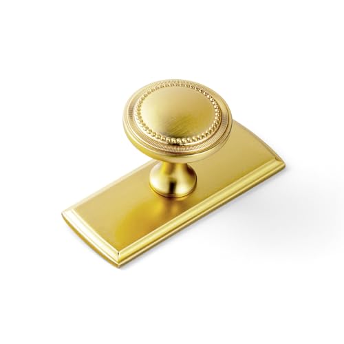 Goo-Ki Brushed Gold Cabinet Knobs with Backplate Zinc Alloy Kitchen Hardware - 6 Pack Single Hole/Screw Drawer Pulls Dresser Handles with Spacer