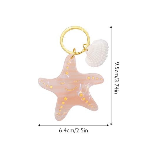 Ocean Starfish and Shell Keychain, Pink Pearl with Gold Accents