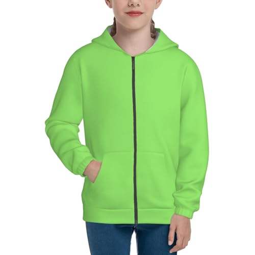 Solid color light green Print Girls Athletic Zip Up Hoodies,Sweatshirts with Pockets Long Sleeve Hooded Jackets, for 7-18 Y2