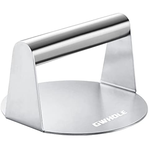 GWHOLE Burger Smasher Stainless Steel Smash Burger Press Burger Maker, 5.51 Inch Round, Bacon Steak Press Griddle Accessories Perfect for Flat Top Grill Cooking, BBQ (Round) Cover