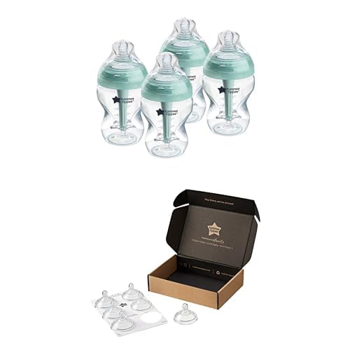 Bundle of Tommee Tippee Advanced Anti-Colic Baby Bottles (9oz, 4 Pack) & Advanced Anti-Colic Bottle Nipples (Medium Flow, 3 Months+, 6 Pack)
