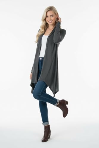 Image of ToBeInStyle Womens Open Front Long Sleeve Lightweight Asymmetrical Draped Cardigan with Side Pockets