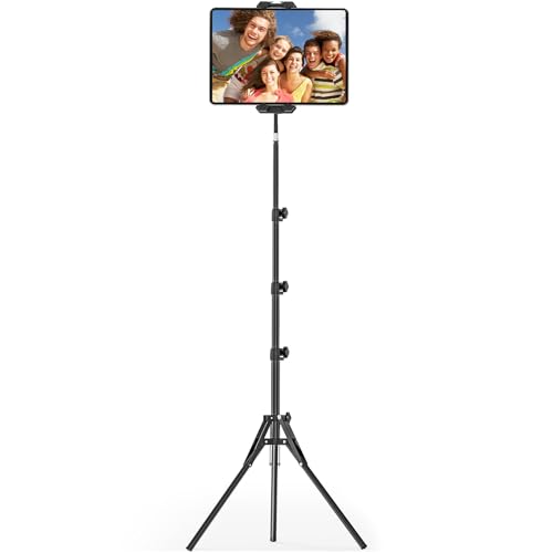 Nakelulu Support pour Trépied Tablette, 69' Height Adjustable Trépied pour iPad, 360° Rotating Trépied pour Tablette with Gooseneck, Compatible with iPad Pro, Air, Mini and 4.7-13.5' Tablettes