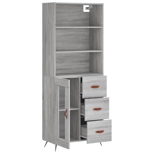 Highboard gris Sonoma de madera robusta y diseño moderno vertical 5