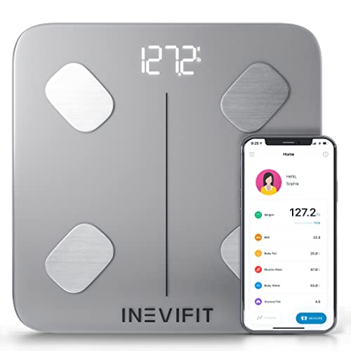 Inevifit Escala De Grasa Corporal Inteligente, Analizador De Composición Corporal De Baño Digital Bluetooth De Alta Precisión, La Grasa Corporal, La Grasa Visceral Y La Masa Ósea Eco-Sil Inevifit Escala De Grasa Corporal Inteligente, Analizador De Composición Corporal De Baño Digital Bluetooth De Alta Precisión, La Grasa Corporal, La Grasa Visceral Y La Masa Ósea Eco-Sil
