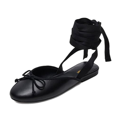 Pazzion Women's Comfy Ankle Wrap Ballet Flats with Bows Lace Up Closed Round Toe Flat Shoes Daily Prom Walking Size 4-16 US