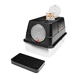 Katzenklo Edelstahl 28L Geschlossener Katzenstreubehälter mit Deckel Katzentoilette,Für Wohnzimmer, Balkon, Bad, Tiergeschäft (Schwarz)