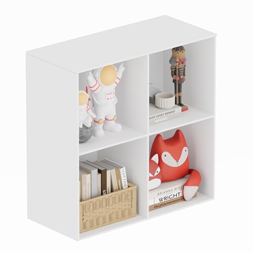 Nestwise Book Shelf, Wooden Cube Storage Organizer with 11" Open Cubes, Stackable Modular Bookcase for Room Divider Storage, 2 Tier Bookshelf for Living Room, Bedroom, Office (White, 4-Cube)