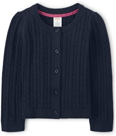 Gymboree Girls and Toddler Long Sleeve Cable Knit Cardigan Sweater, Navy Slate, 2T