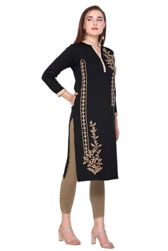 Image of Rosary Women's Winter Woolen Kurti Embroidered Straight Fit Ethnic Wear with 2 Side Pockets
