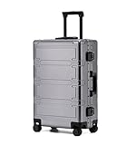 Aoun Hartschalenkoffer, Trolley, Kabine, komplett aus Aluminium, Hartschalenkoffer, Handgepäck, mit drehbaren Rollen und Schloss, Koffer mit Rollen, Metall, für Geschäftsreisen, grau, 71CM-110L