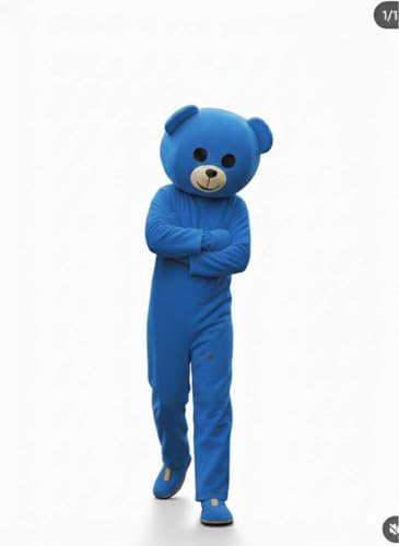 Image of Mascot Danger look Black Bhalu mascot with Blue Teddy Bear full dress and gloves for prank birthday party /Events /Halloween costume /size 5.8 feet