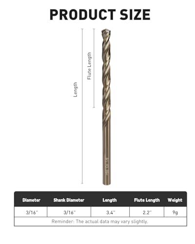 Image of COMOWARE 3 /16 inch Drill Bit Set, M35 Cobalt HSS Drill Bits, Jobber Length, Straight Shank, Twist Metal Drills bit Set for Steel, Stainless Steel, Iron, Hard Metal /Wood /Plastic (10pcs)