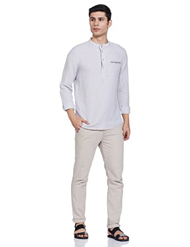 Image of Marks & Spencer Mens Self Design Linen Blend Collared Neck Slim Fit Shirt
