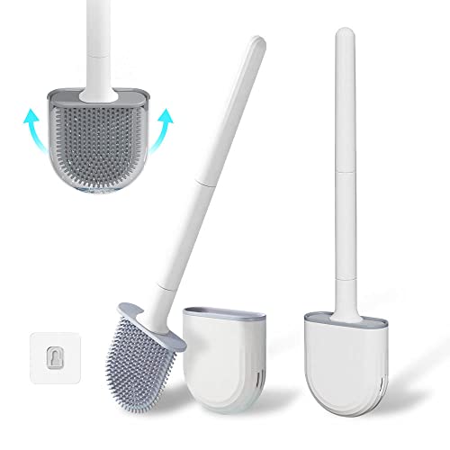 Image of Silicone Toilet Brush, Flexible Brush, Toilet Cleaning Brush, Long Handle, Wall Mount, hygienic Brush