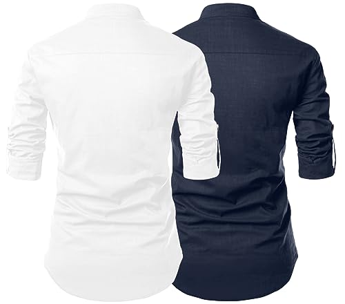 Image of FINIVO FASHION Combo of Men's Cotton Blend Solid Regular Fit Full Sleeve Straight Short Kurta Shirt, Casual and Formal Wear