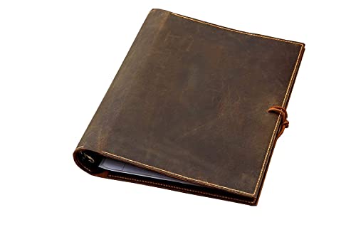 leather 2 inch 3 ring presentation binder portfolio organizer vintage leather notepad document folder hard cover letter size