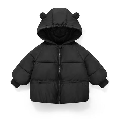 Boys Girls Winter Jacket Fleece Lined Down Cotton Windproof Warm Hooded Puffer Coats