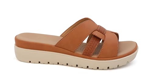 YOKI TUNSA-14 Wedge Sandals For Women With Comfort Footbed – Slip On Wedge Slides, Open Toe Shoes, Summer Dress Shoes, Casual Leather Sandals - Rust, Size 94