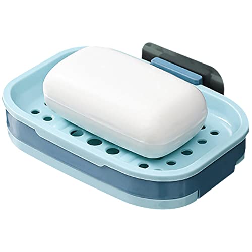 Theaceae Saboneteira de duche com ventosa, prateleira de sabão sem furos, suporte de sabão de camada dupla montada na parede - prato de esponja sem furos, caixa de armazenamento prateleira prateleira