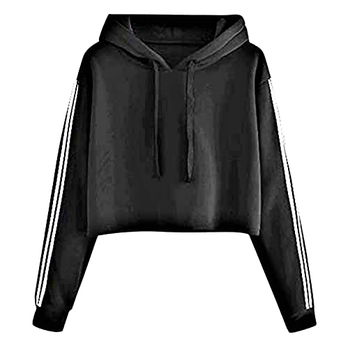 Inception Pro Infinite Sudadera de Top Crop deportiva con capucha – Rayas laterales – Sudadera – Moda – Camiseta – Chica – Mujer – Idea regalo – Color negro Negro XL