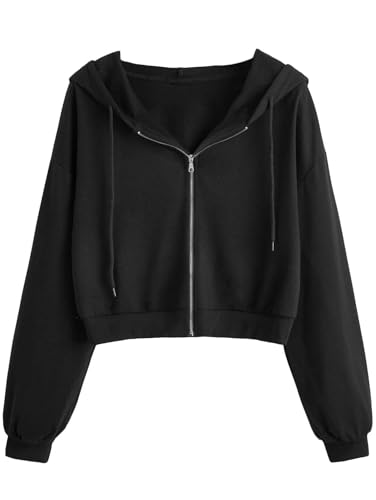 SOFIA'S CHOICE Cropped Zip Up Hoodie Women Long Sleeve...